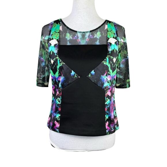 Milly NWT Surfer Mesh Colorful Watercolor Floral Top - Picture 1 of 11
